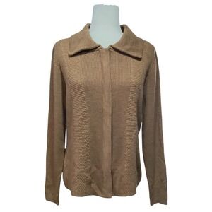 Mercer & Madison Italian Merino Wool Zip Front Cardigan Sweater Plus Size Tan 1X